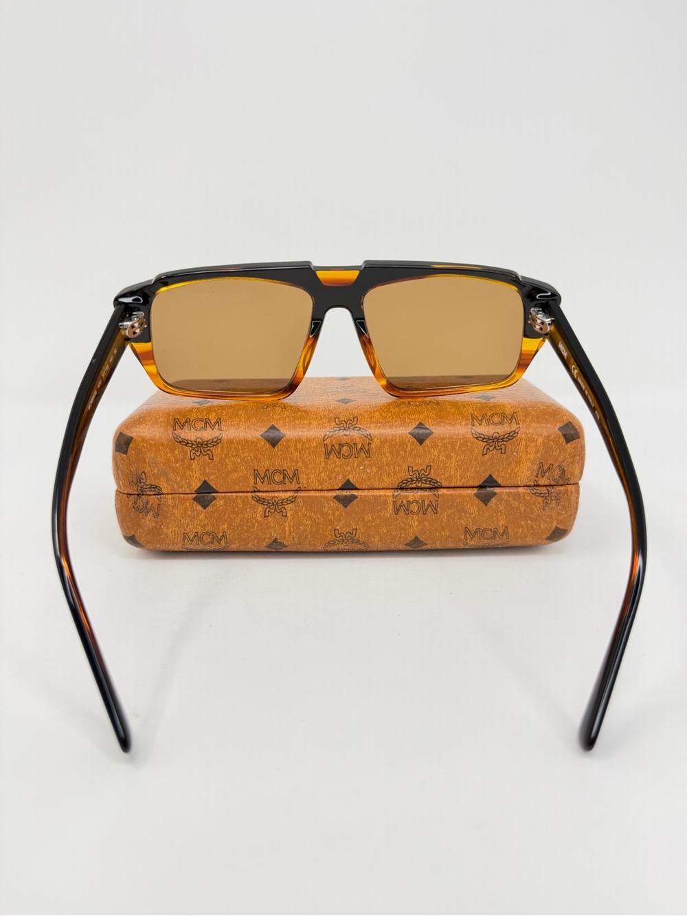 MCM Two-Tone Rectangular Sunglasses - Tortoise & Navy - Picture 8 of 11